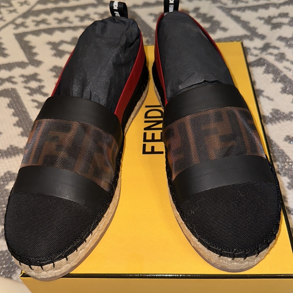 Fendi Mesh-Trimmed Canvas Espadrilles